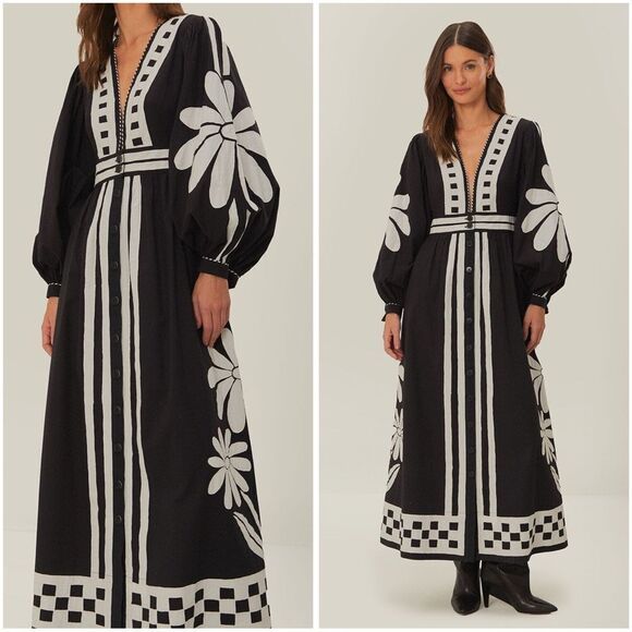 FARM Rio Dresses & Skirts - Farm Rio Black Nature Buttoned Maxi Dress
